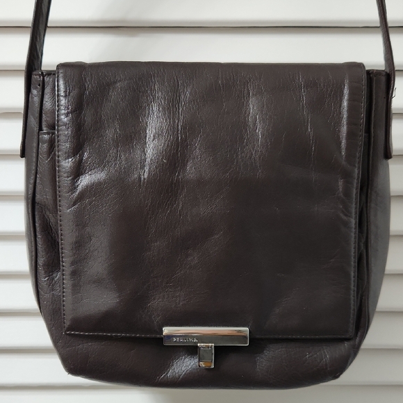 Perlina Chocolate Brown Leather Crossbody with Silver-Tone Lock - Picture 9 of 11